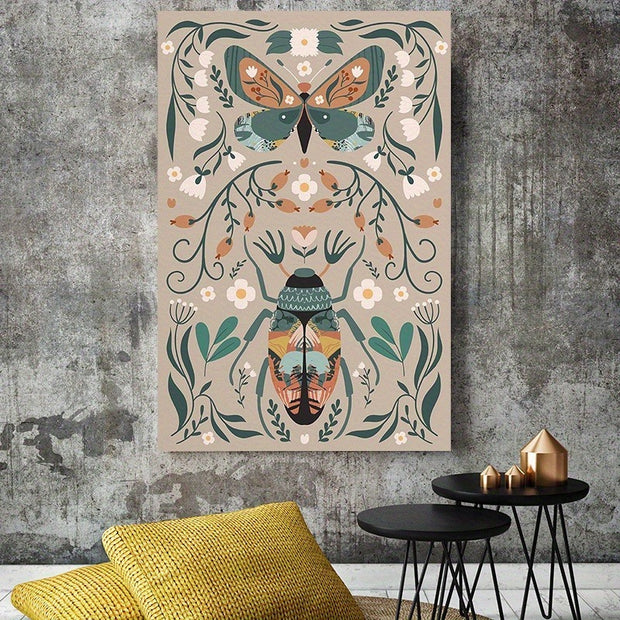 1pcs Modern Classic Wood Frame Canvas Wall Decor With Plant Flower & Butterfly Print, Girls Bedroom Wrap Canvas Painting, Animal Nature Digital Art, Realism Mid-Century Bohemian Collegiate Room Decor Milanforme