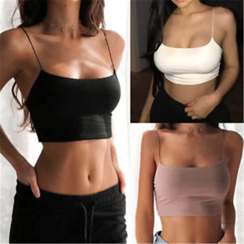 Women's Sexy Tank Top in black, white, and mauve shown on models, highlighting color options and flattering cropped fit.