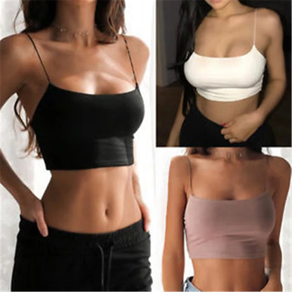Women's Sexy Tank Top in black, white, and mauve shown on models, highlighting color options and flattering cropped fit.