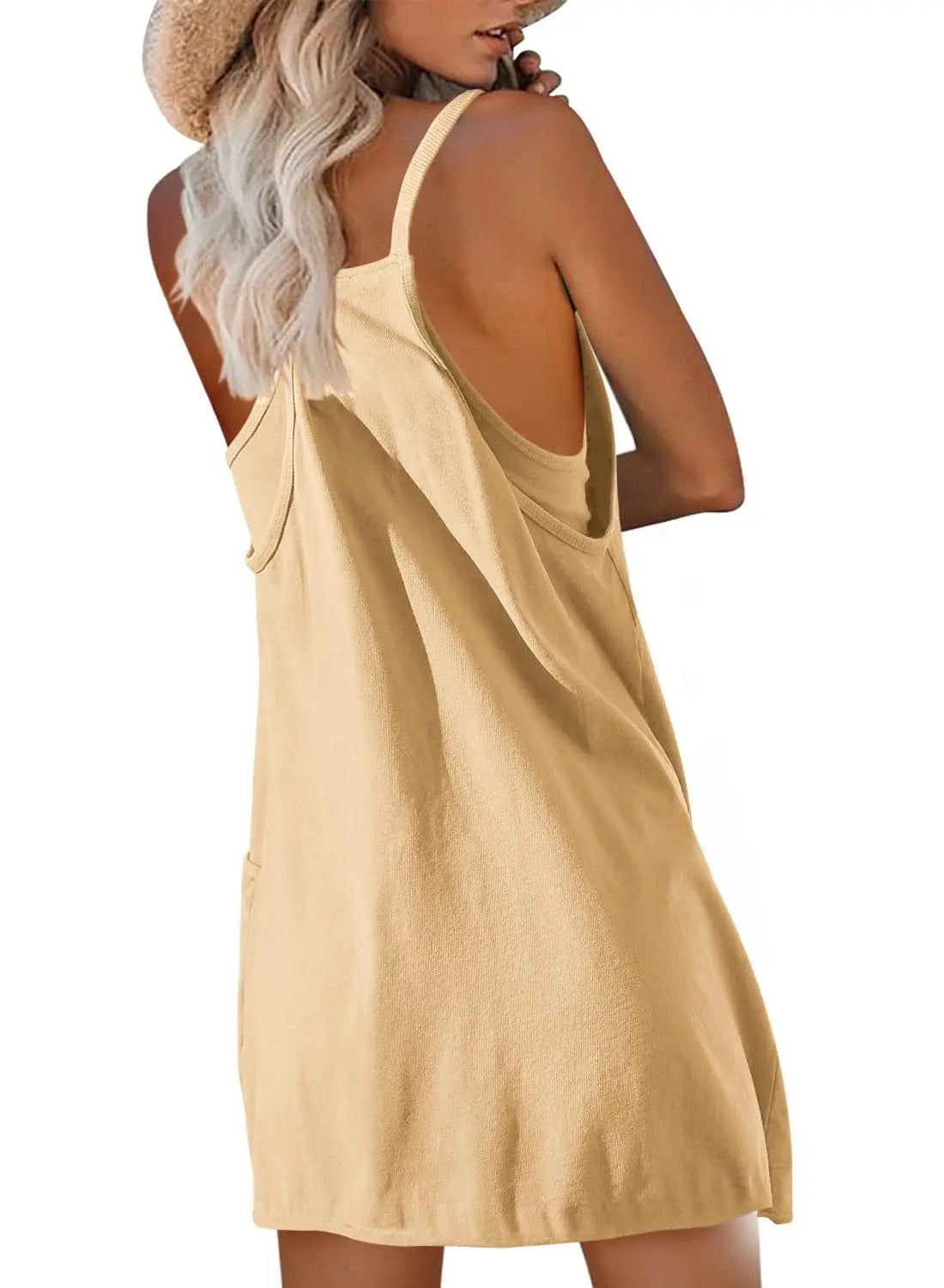 Back view of yellow Vibez Romper - Summer Romper | Cool & Stylish Vibes showing racerback style and lightweight fabric.