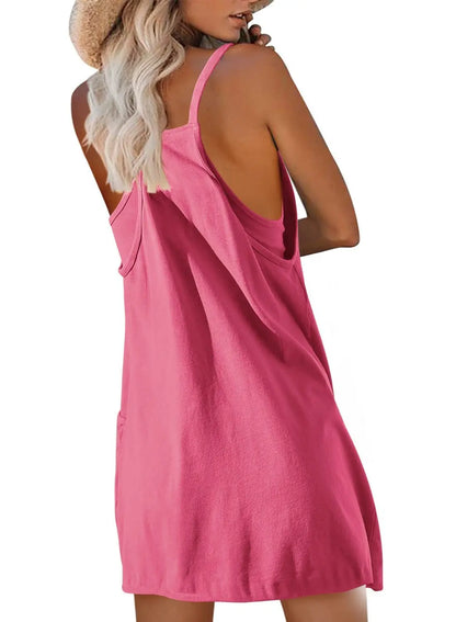 Back view of hot pink Vibez Romper - Summer Romper | Cool & Stylish Vibes showing racerback design and flowy silhouette.