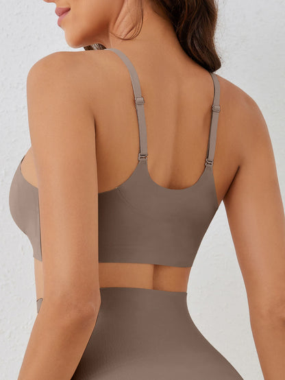 Back view of Seamless Underwear Bra Women - Soft Support in taupe, showcasing adjustable straps and smooth, tag-free finish for comfort.