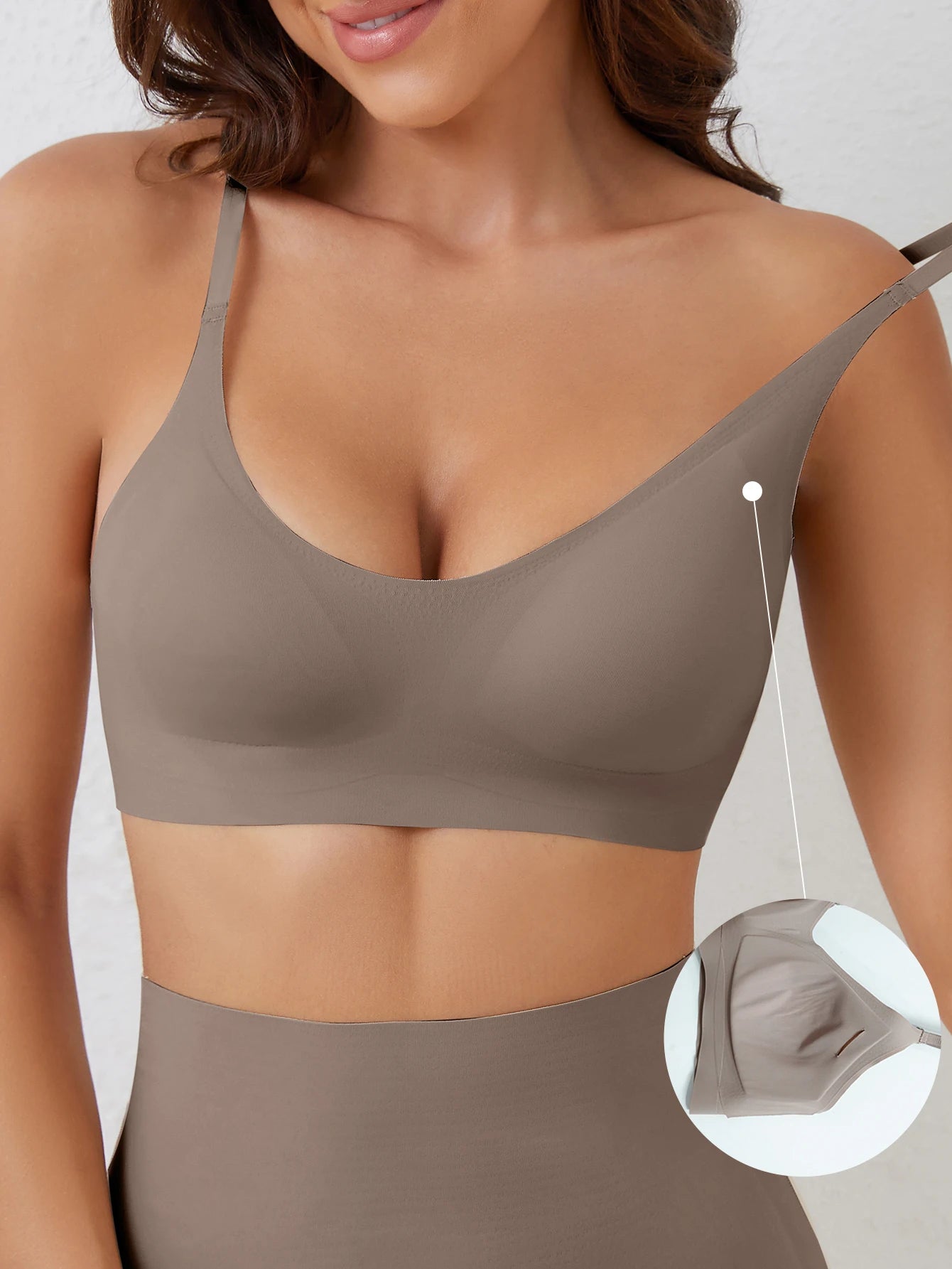 Soft Support Seamless Underwear Bra for Women in taupe, featuring breathable fabric and wireless design for invisible wear under clothes.