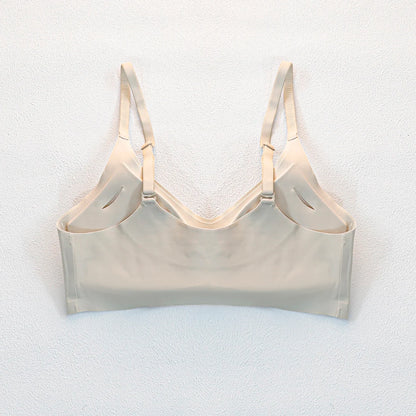 Back view of Seamless Underwear Bra Women - Soft Support in beige, designed for invisible comfort and adjustable fit.