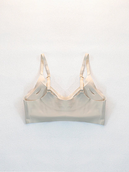 Back view of beige Seamless Underwear Bra Women - Soft Support with adjustable straps and smooth finish for a no-show look.