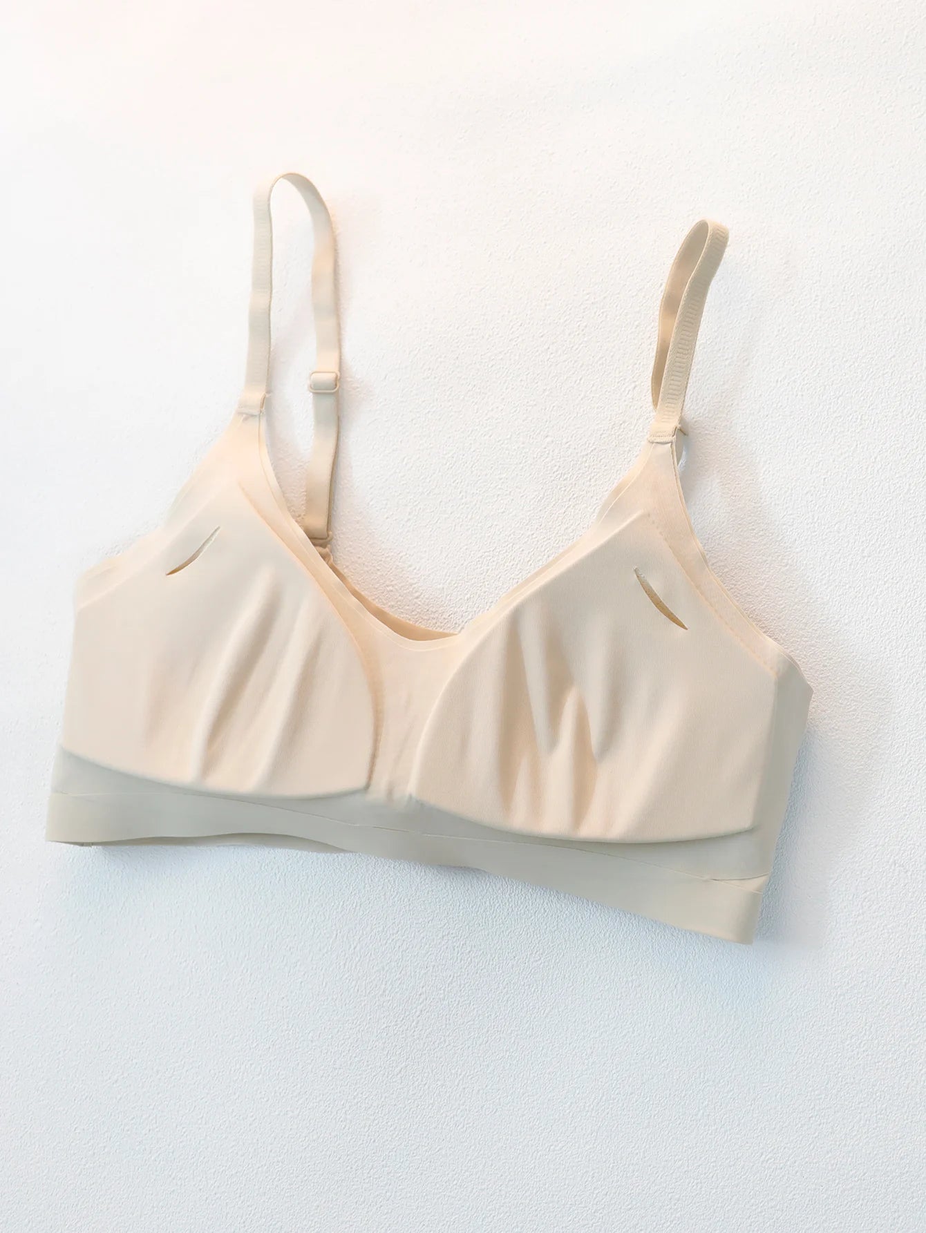 Inside view of beige Seamless Underwear Bra Women - Soft Support, showing soft lining and breathable fabric for maximum comfort.