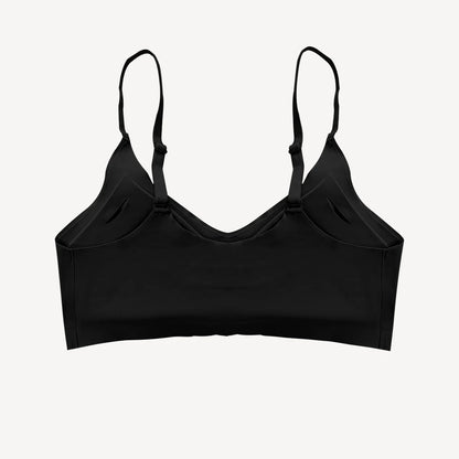 Black Seamless Underwear Bra Women - Soft Support with wireless design and seamless edges for invisible wear under dark clothing.