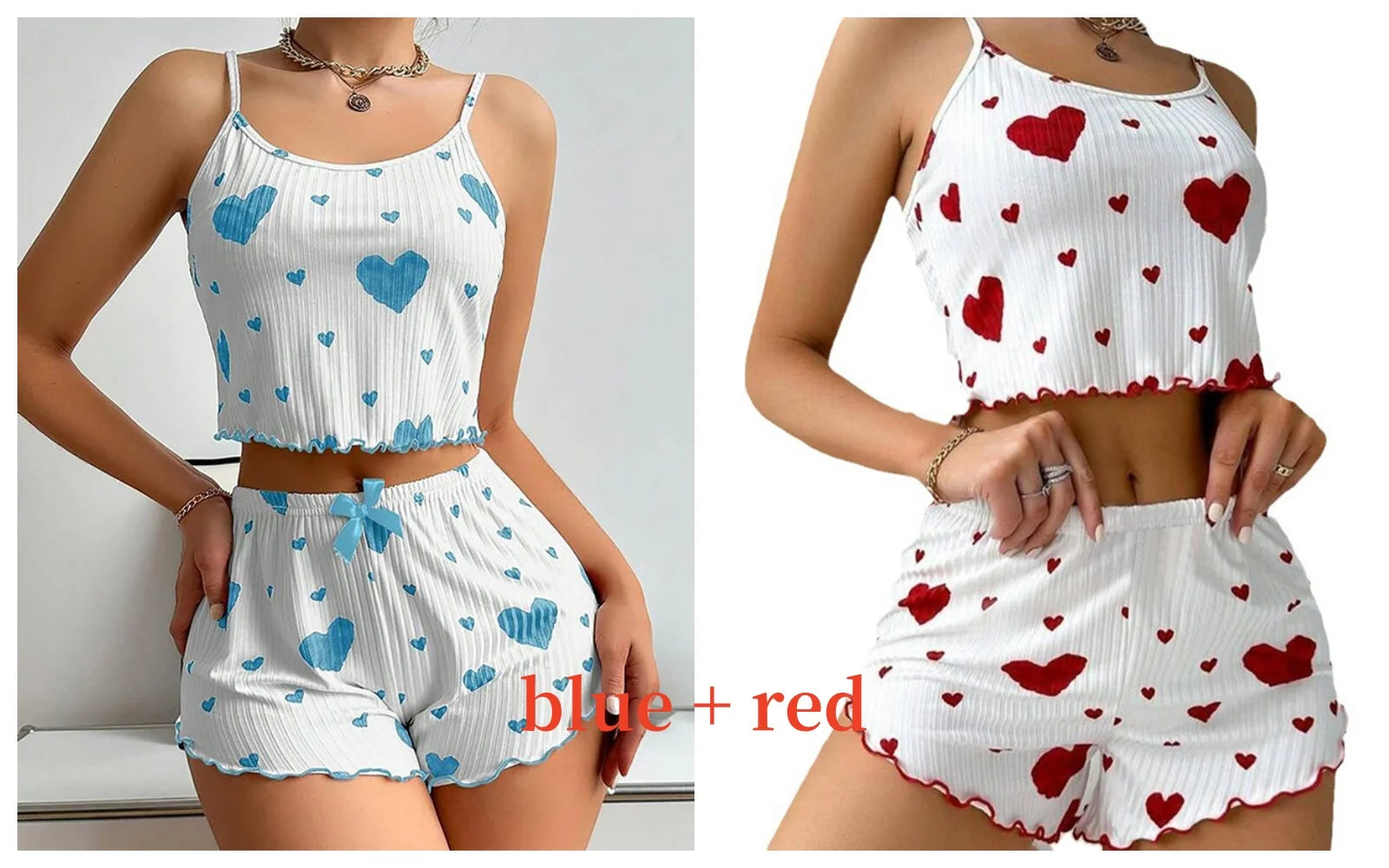 Combo pack of blue and red heart Women's Pajamas Set - Soft Pajama Set, ideal for cozy nights and stylish lounging.
