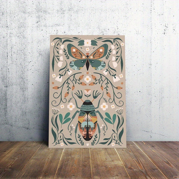 1pcs Modern Classic Wood Frame Canvas Wall Decor With Plant Flower & Butterfly Print, Girls Bedroom Wrap Canvas Painting, Animal Nature Digital Art, Realism Mid-Century Bohemian Collegiate Room Decor Milanforme