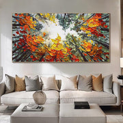 Modern Brich Treescape Landscape Canvas Artwork Handpainted Orange Forest Thick Oil Painting Natural Home Wall Decor Milanforme