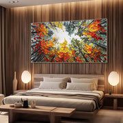 Modern Brich Treescape Landscape Canvas Artwork Handpainted Orange Forest Thick Oil Painting Natural Home Wall Decor Milanforme